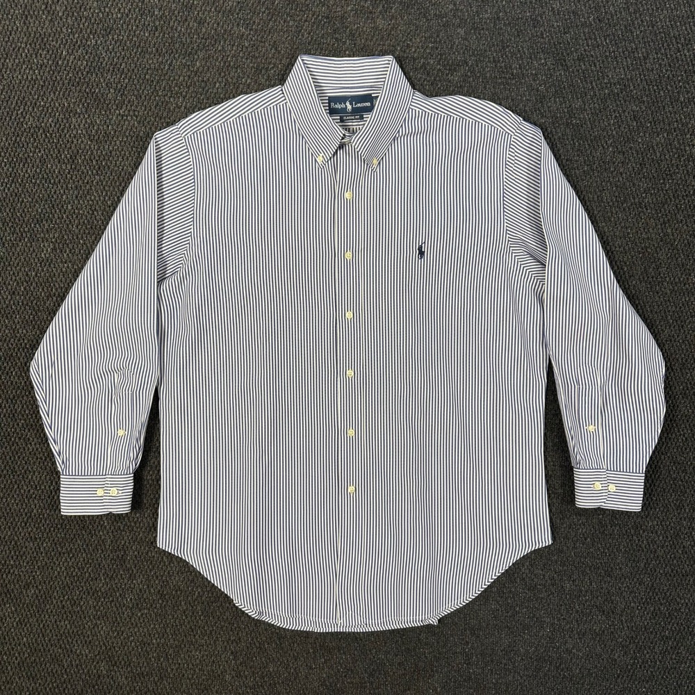 Polo Ralph Lauren Oxford Dress Shirt Men 16.5 32/33 Classic Fit Blue Striped - Picture 2 of 13